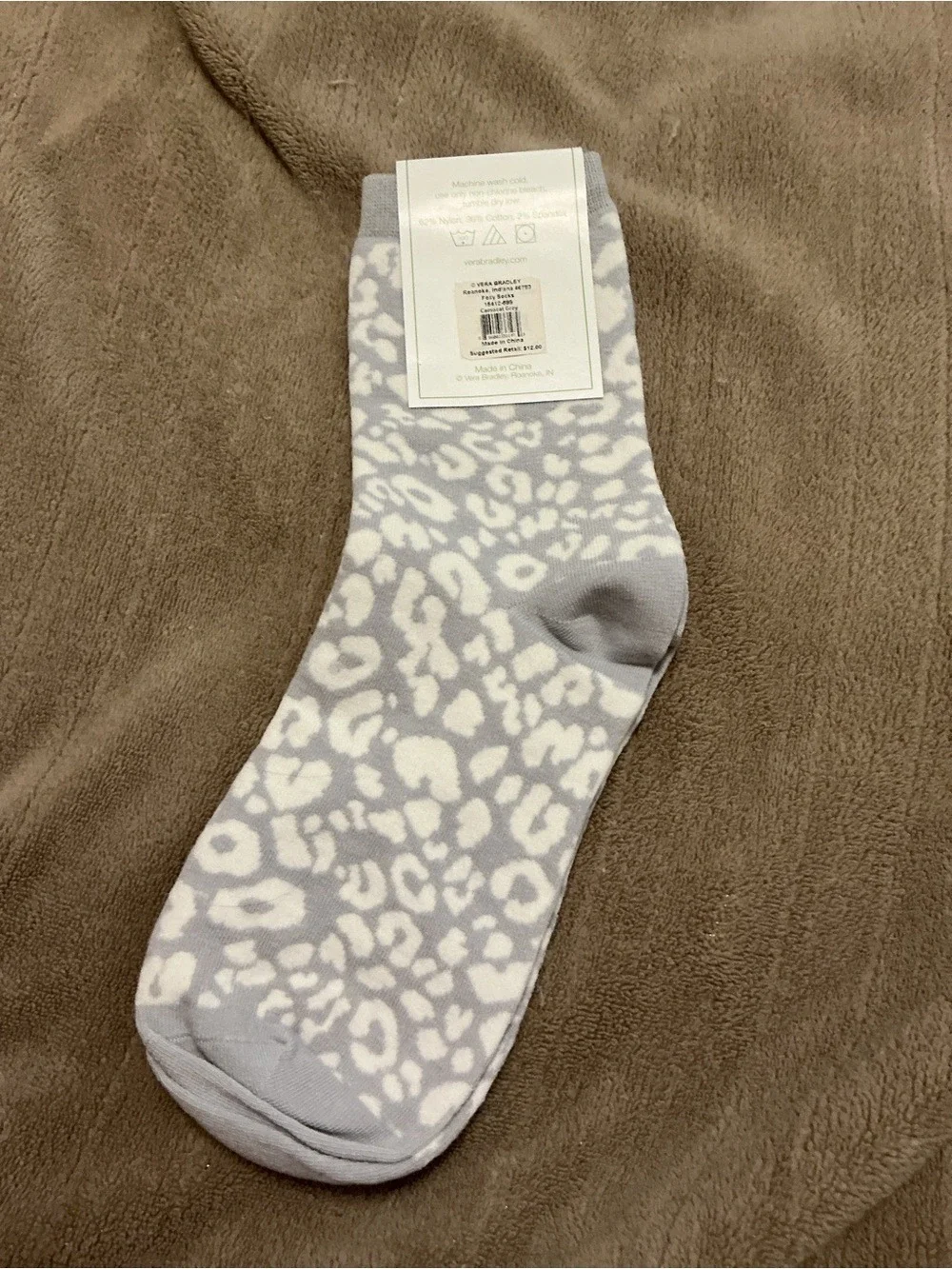Vera Bradley Foxy Socks Camocat Gray One Size Fits Most Animal Print Crew Socks